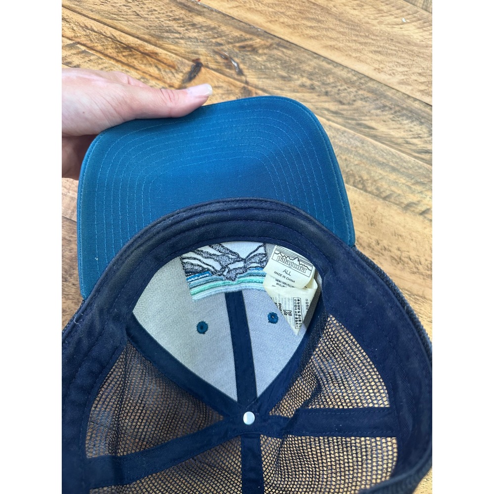 Patagonia trucker hat embroidered mountain logo adjustable snapback blue‎ mesh - Picture 4 of 6